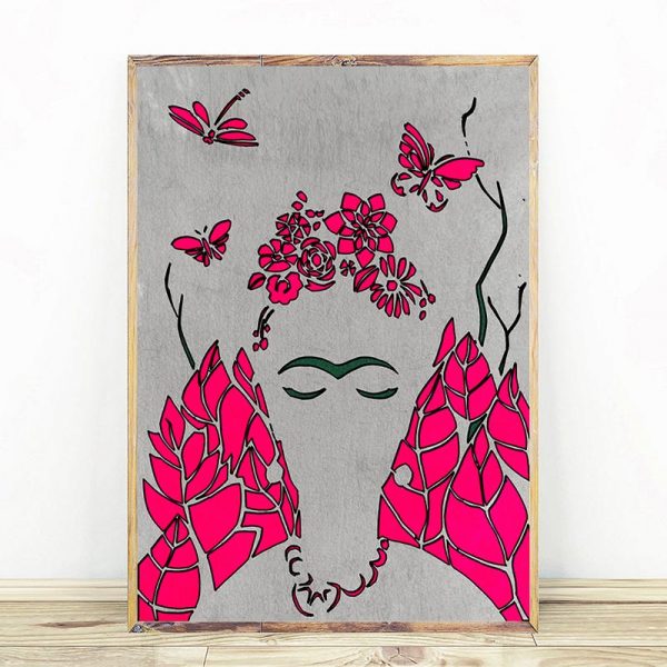 Frida Kahlo And Red Flowers Butterfly Mockup 05