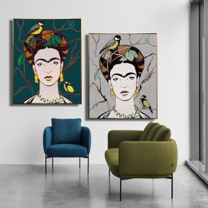 Set of 2 Frida Kahlo And Tit Green And Gray